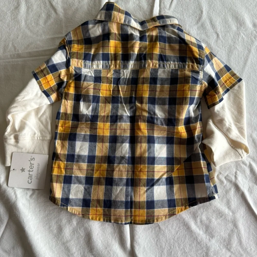 NWT Carter's Navy and Mustard Plaid Button Down Shirt & Pants Set Size 6 Month